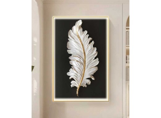 Gold Frame 80*120 Cm Feather White And Black Crytsall Porsalein Painting 